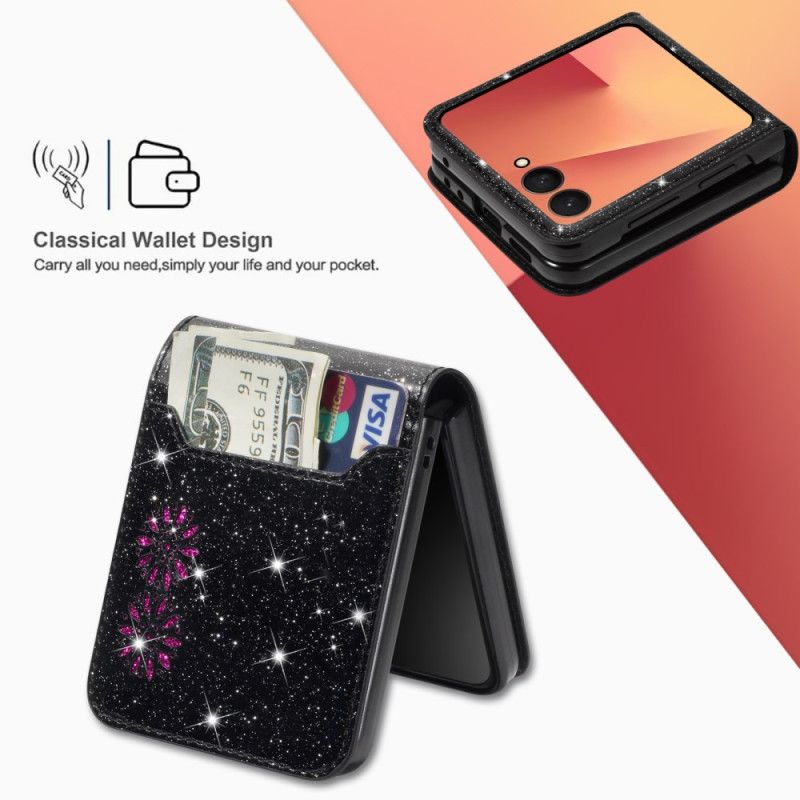 Deksel Samsung Galaxy Z Flip 7 Mobildeksel Glitterkortholder