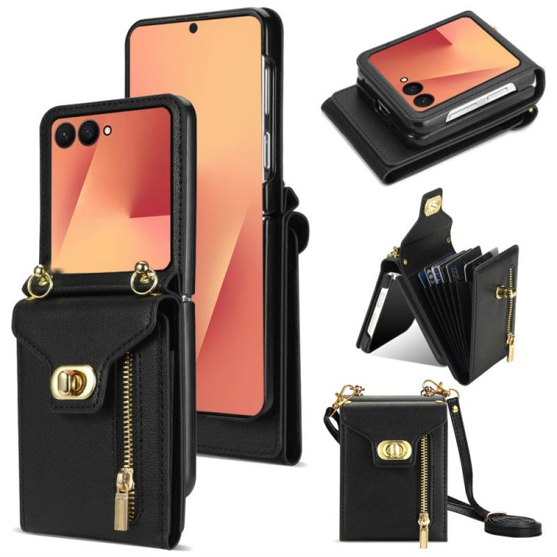 Deksel Til Samsung Galaxy Z Flip 7 Lommebok Med Glidelås Og Skulderstropp