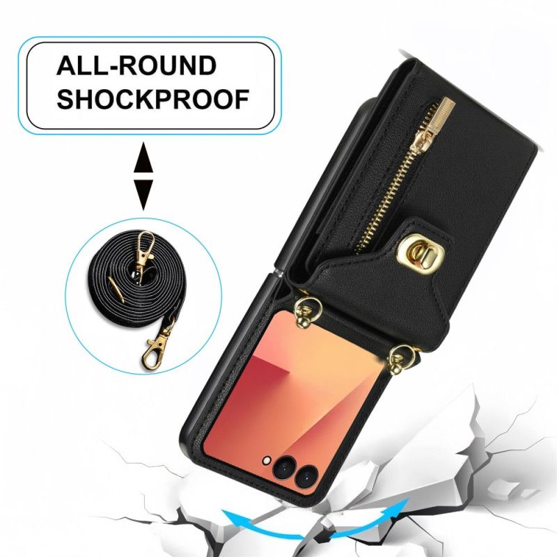 Deksel Til Samsung Galaxy Z Flip 7 Lommebok Med Glidelås Og Skulderstropp