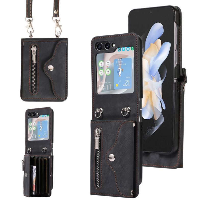 Deksel Til Samsung Galaxy Z Flip 7 Lommebok Med Snor Og Skulderstropp