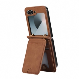 Etui Samsung Galaxy Z Flip 7 Kortholder Og Skulderstropp I Skinneffekt