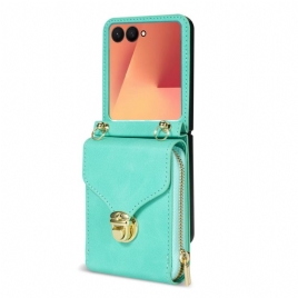 Etui Til Samsung Galaxy Z Flip 7 Lommebok Med Glidelås Og Skulderstropp