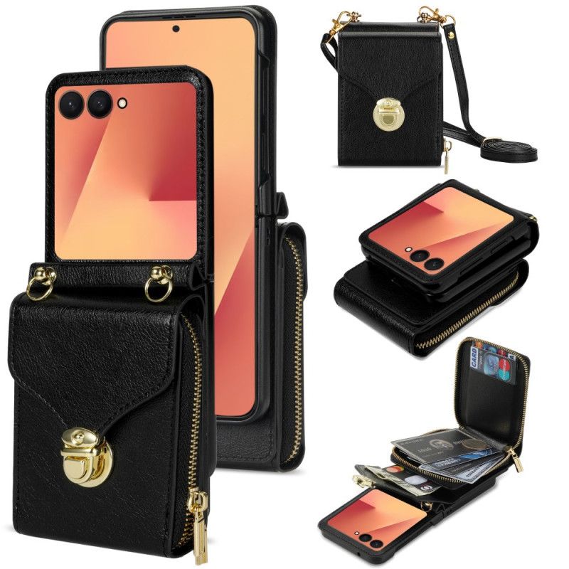 Etui Til Samsung Galaxy Z Flip 7 Lommebok Med Glidelås Og Skulderstropp