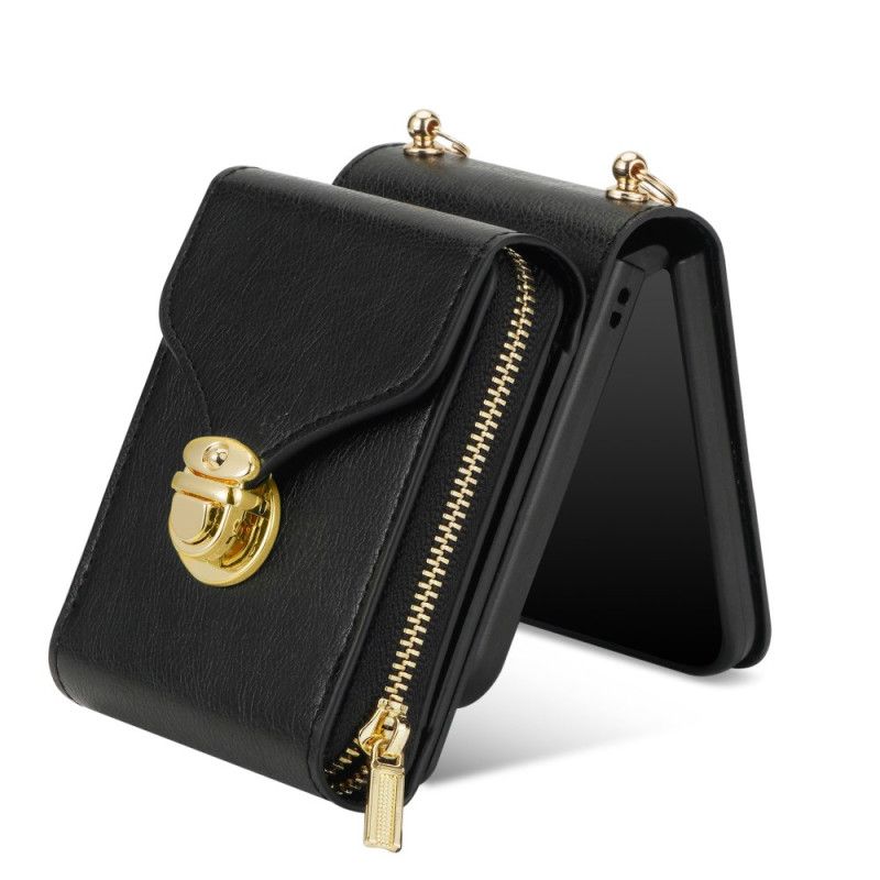 Etui Til Samsung Galaxy Z Flip 7 Lommebok Med Glidelås Og Skulderstropp