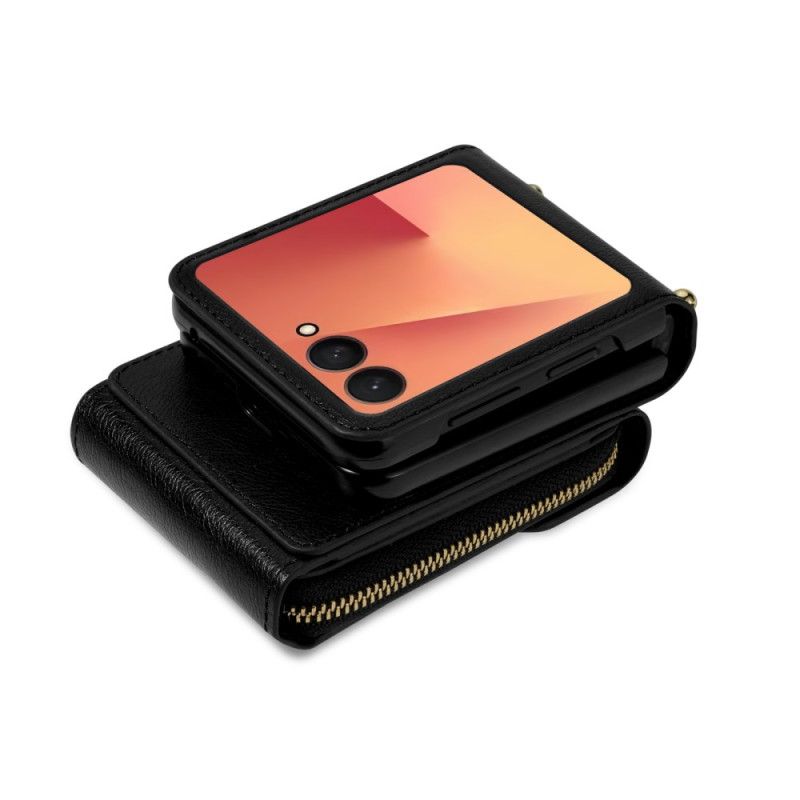 Etui Til Samsung Galaxy Z Flip 7 Lommebok Med Glidelås Og Skulderstropp