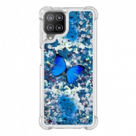 Deksel Til Samsung Galaxy A22 4G Blå Glittersommerfugler