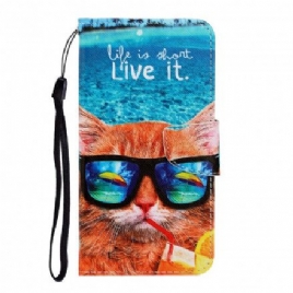 Folio Deksel Til Samsung Galaxy A22 4G Med Kjede Cat Live It Strappy
