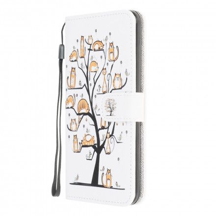 Folio Deksel Til Samsung Galaxy A22 4G Med Kjede Funky Katter Med Stropp