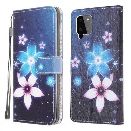 Folio Deksel Til Samsung Galaxy A22 4G Med Kjede Lunar Strap Blomster