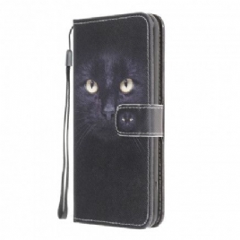 Folio Deksel Til Samsung Galaxy A22 4G Med Kjede Sorte Katteøyne Med Stropp