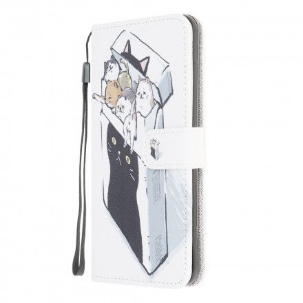 Folio Deksel Til Samsung Galaxy A22 4G Med Kjede Thong Cat Levering