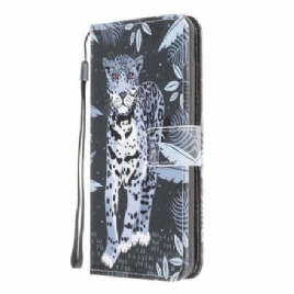Folio Deksel Til Samsung Galaxy A22 4G Med Kjede Thong Leopard