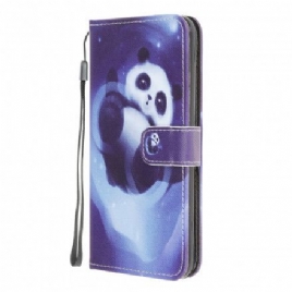 Folio Deksel Til Samsung Galaxy A22 4G Med Kjede Thong Space Panda