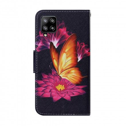 Folio Deksel Til Samsung Galaxy A22 4G Sommerfugl Og Lotus