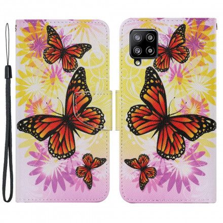 Folio Deksel Til Samsung Galaxy A22 4G Sommerfugler Og Sommerblomster