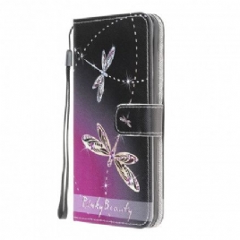 Lærdeksel Til Samsung Galaxy A22 4G Med Kjede Thong Dragonflies