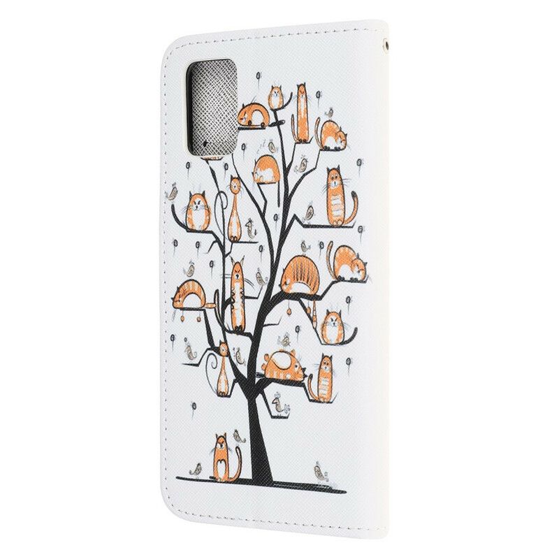 Folio Deksel Til Samsung Galaxy A31 Med Kjede Funky Katter Med Stropp