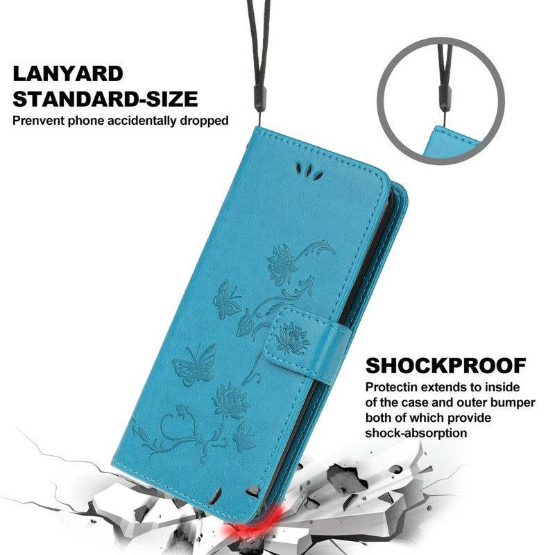 Lærdeksel Til Samsung Galaxy A31 Med Kjede Thong Sommerfugler Og Blomster