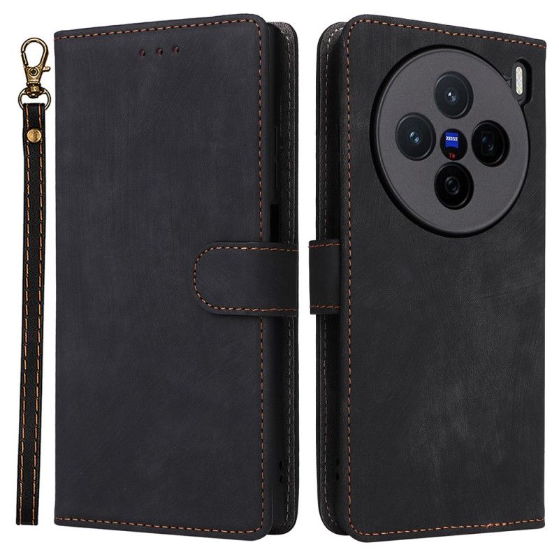 Lærdeksel Folio Deksel Vivo X200 Semsket Skinneffekt Med Stropp