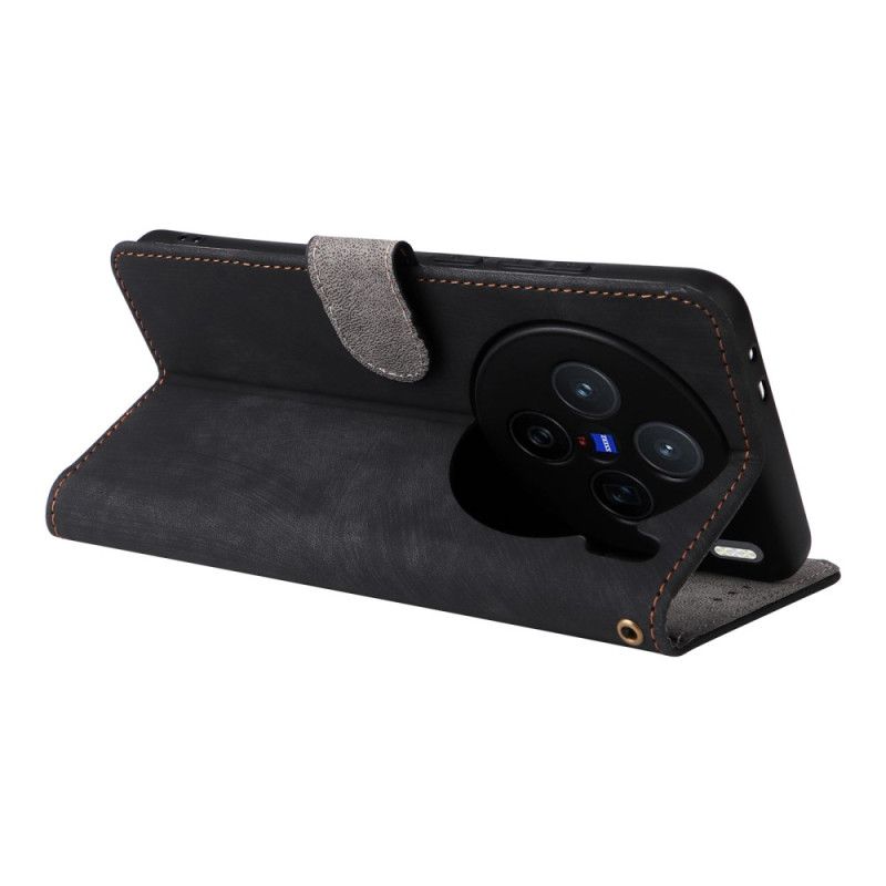 Lærdeksel Folio Deksel Vivo X200 Semsket Skinneffekt Med Stropp