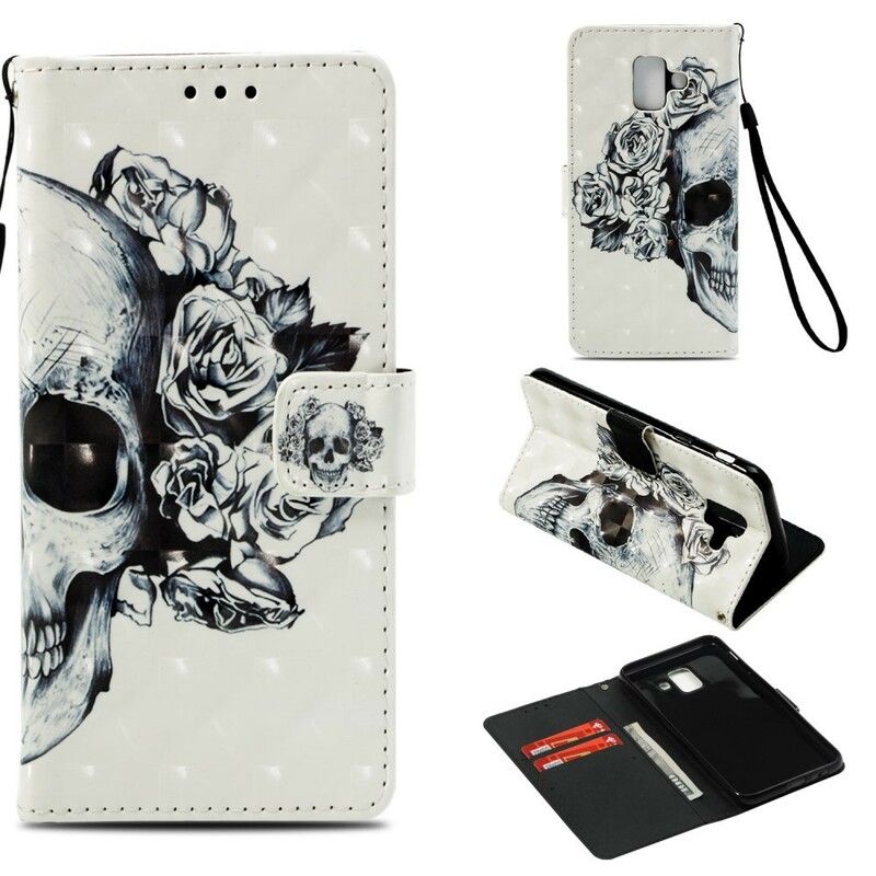 Folio Deksel Til Samsung Galaxy A6 3d-blomsterhodeskalle
