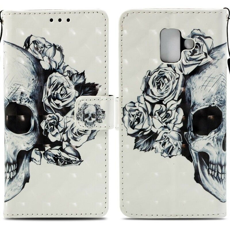 Folio Deksel Til Samsung Galaxy A6 3d-blomsterhodeskalle