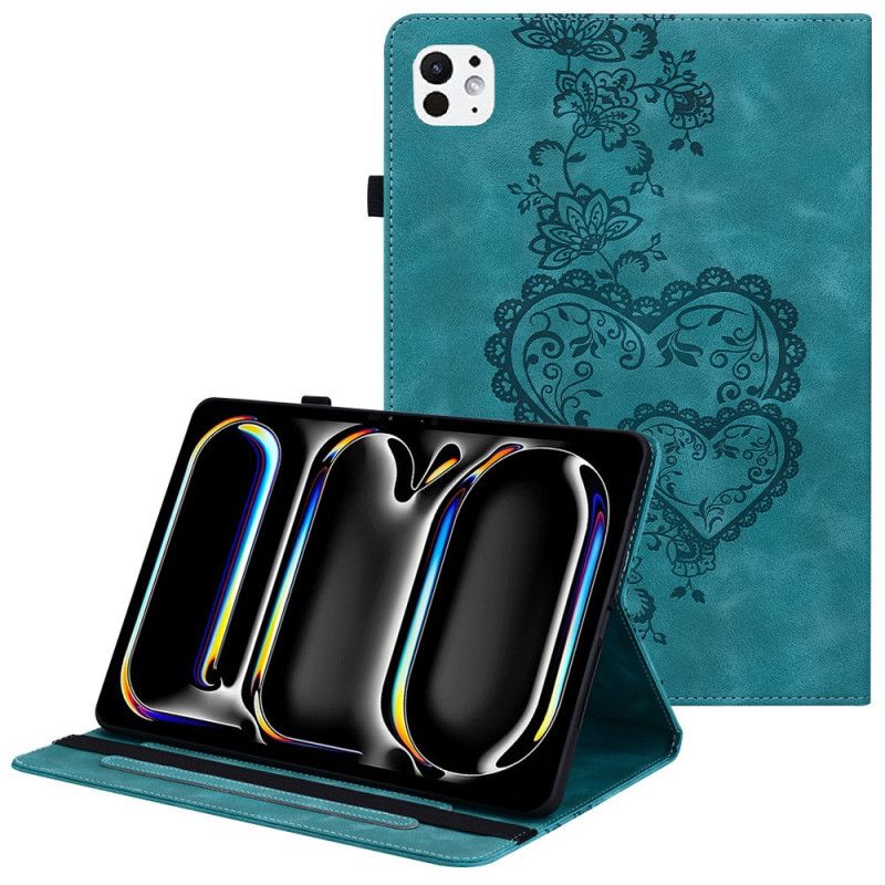 Etui Til iPad Pro 13 (2025) Hjertemønster I Semsket Skinn