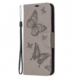 Folio Deksel Til Samsung Galaxy Note 20 Lærdeksel Sommerfugler Og Skråklaff