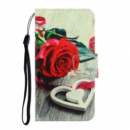Folio Deksel Til Samsung Galaxy Note 20 Med Kjede Romantisk Strappy Rose