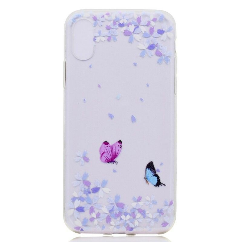Deksel Til iPhone X / XS Transparente Sommerfugler Og Blomster
