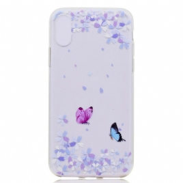 Deksel Til iPhone X / XS Transparente Sommerfugler Og Blomster