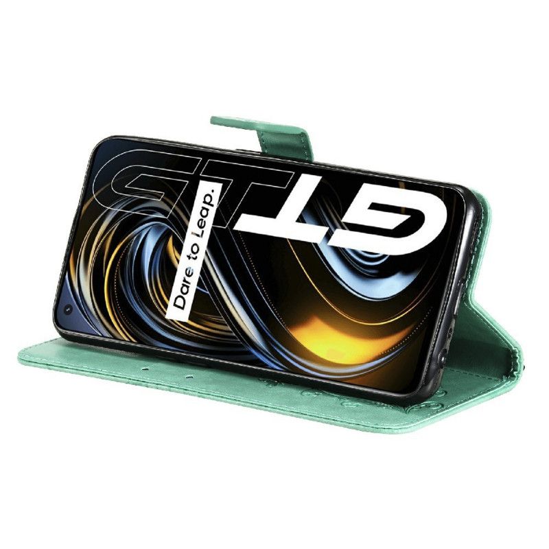 Folio Deksel Til Realme GT 5G Med Kjede Gigant Strappy Sommerfugler