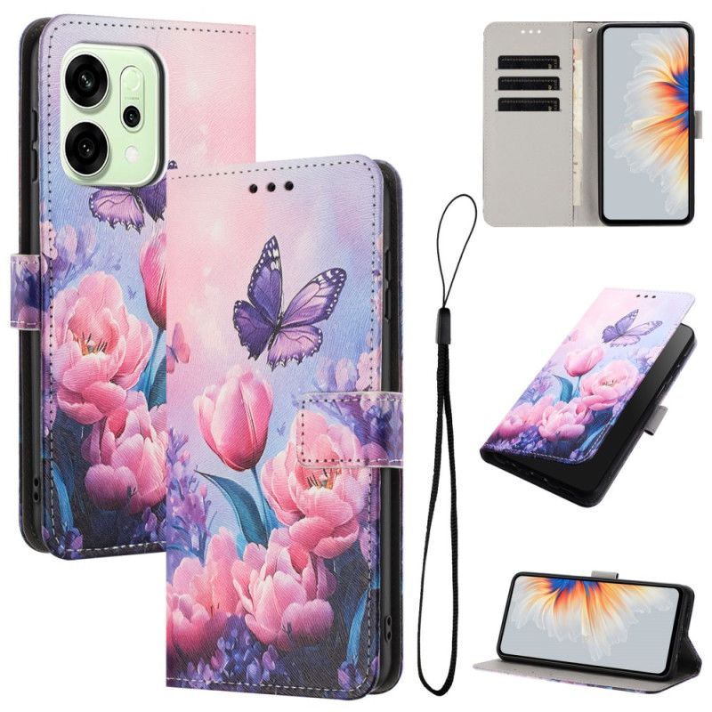 Folio Deksel Oppo Reno 14 Pro 5g Blomsterdekorasjon Beskyttelse Deksel