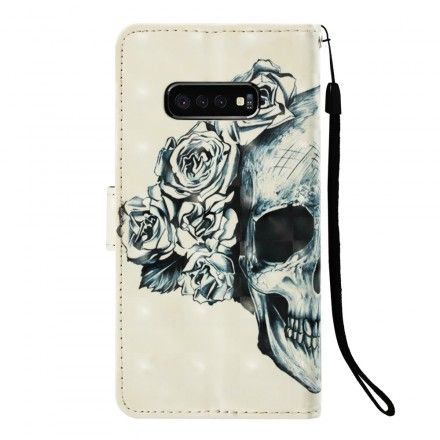 Folio Deksel Til Samsung Galaxy S10e Blomsterskalle