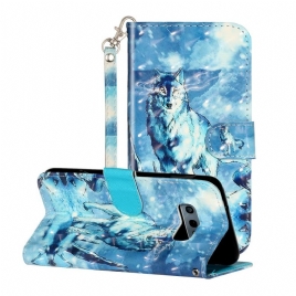Folio Deksel Til Samsung Galaxy S10e Med Kjede Wolf Light Strap Spotlights