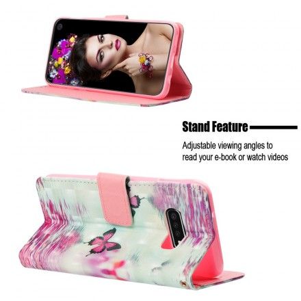 Folio Deksel Til Samsung Galaxy S10e Røde Sommerfugler
