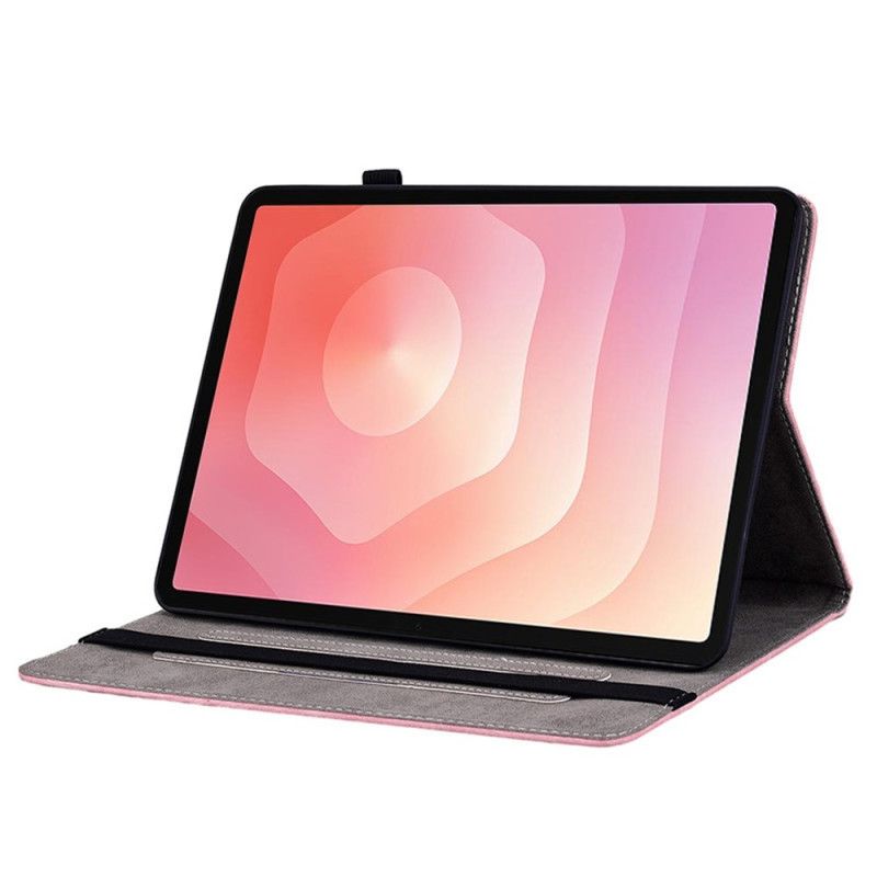 Etui Til Samsung Galaxy Tab S11 Blomstermotiv Med Semsket Skinneffekt