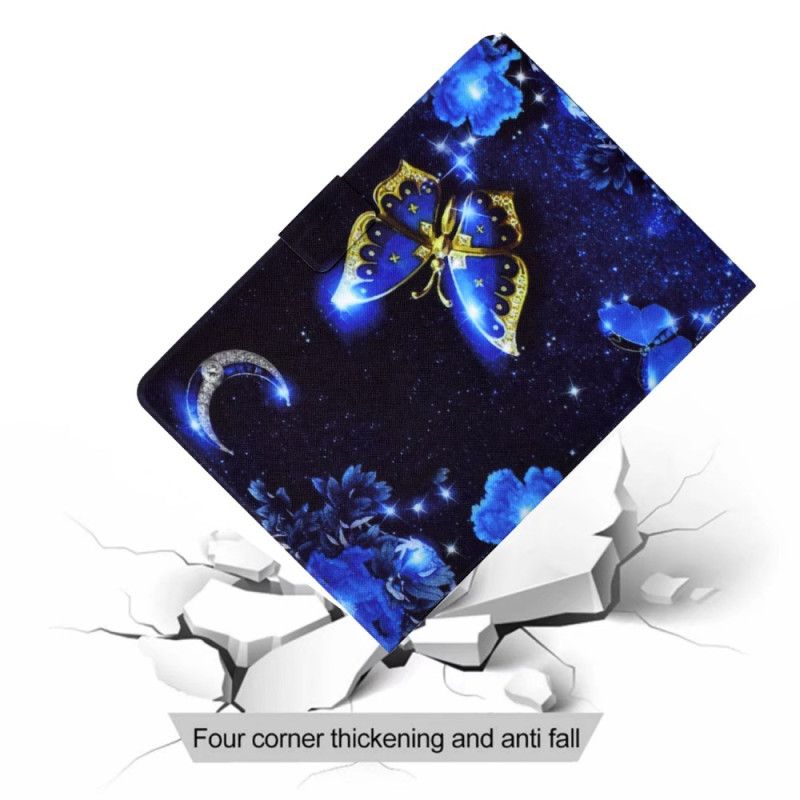 Folio Deksel Til Samsung Galaxy Tab S11 Blå Og Gull Sommerfugl