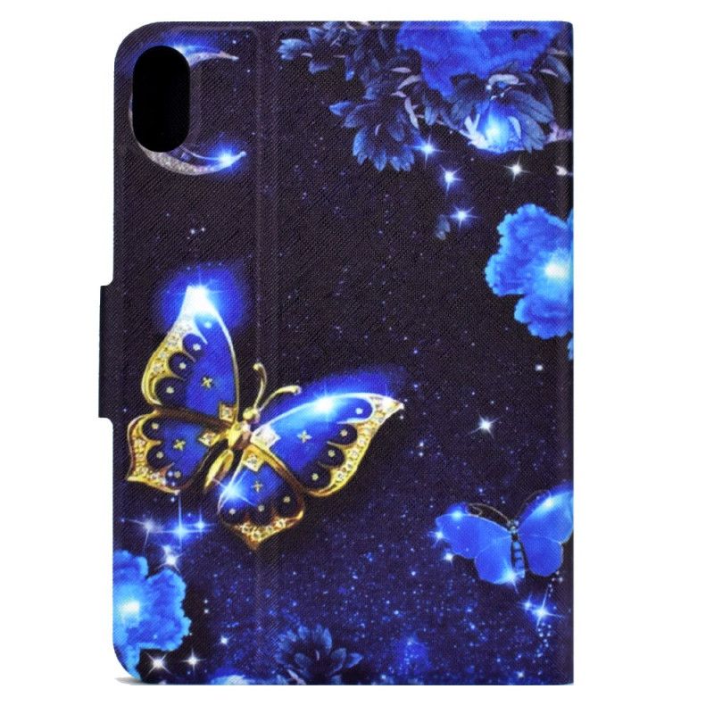 Folio Deksel Til Samsung Galaxy Tab S11 Blå Og Gull Sommerfugl