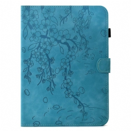 Folio Deksel Til Samsung Galaxy Tab S11 Blomstermønster I Semsket Skinn