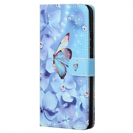 Folio Deksel Til Xiaomi Redmi Note 11 Pro 4G / 5G Med Kjede Diamant Stropp Sommerfugler