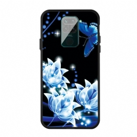 Deksel Til Xiaomi Redmi Note 9 Sommerfugl Og Blå Blomster
