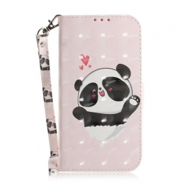 Folio Deksel Til Xiaomi Redmi Note 9 Med Kjede Panda Love Strap