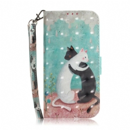 Folio Deksel Til Xiaomi Redmi Note 9 Med Kjede Thong Cat Friends