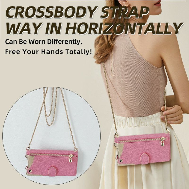 Lærdeksel Folio Deksel Oneplus 13 Mobildeksel Tofarget Lommebok Med Kjede