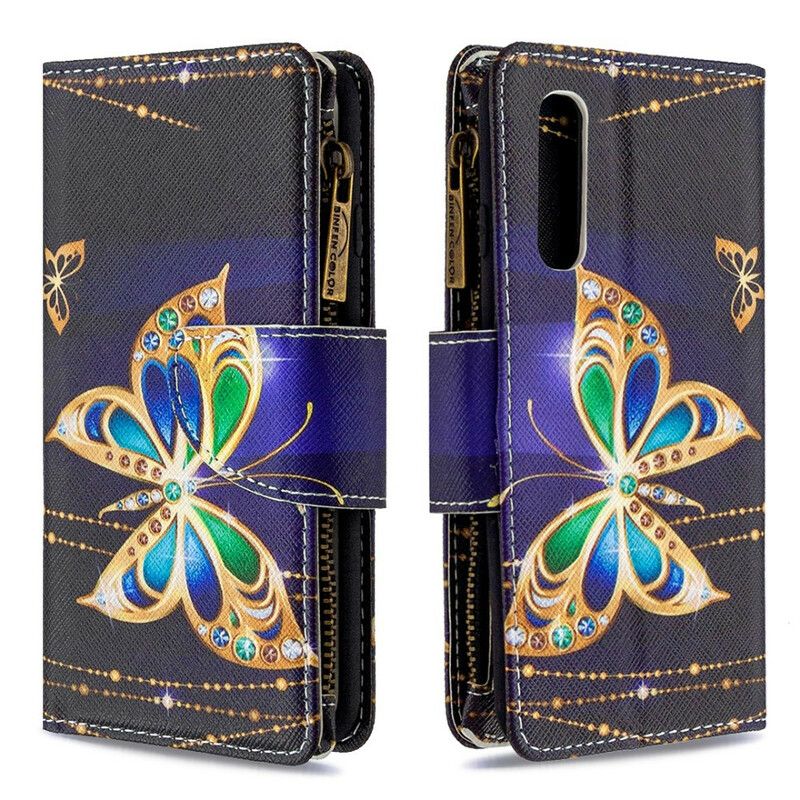 Folio Deksel Til Oppo Find X2 Neo Royal Sommerfugllomme Med Glidelås
