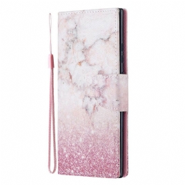 Folio Deksel Til Samsung Galaxy Note 20 Ultra Med Kjede Rosa Marmor Med Avtagbar Stropp