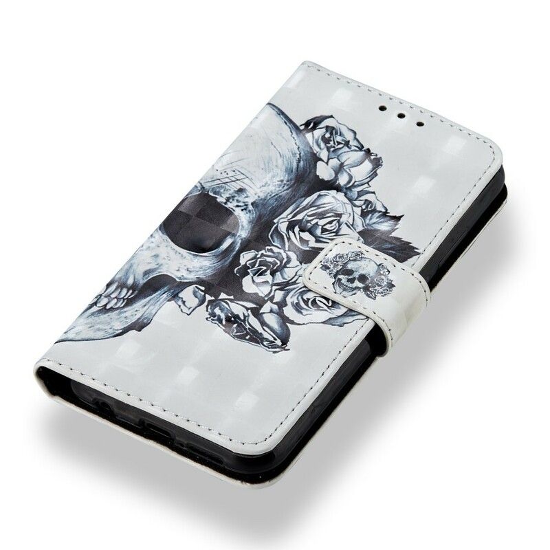 Folio Deksel Til Huawei P20 Lite 3d Blomsterhodeskalle