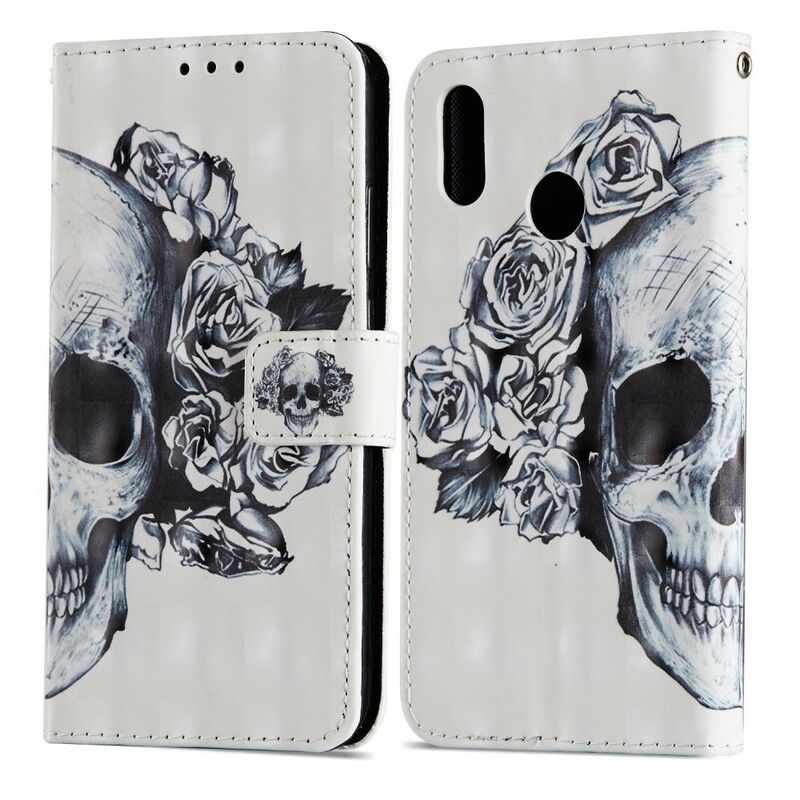 Folio Deksel Til Huawei P20 Lite 3d Blomsterhodeskalle
