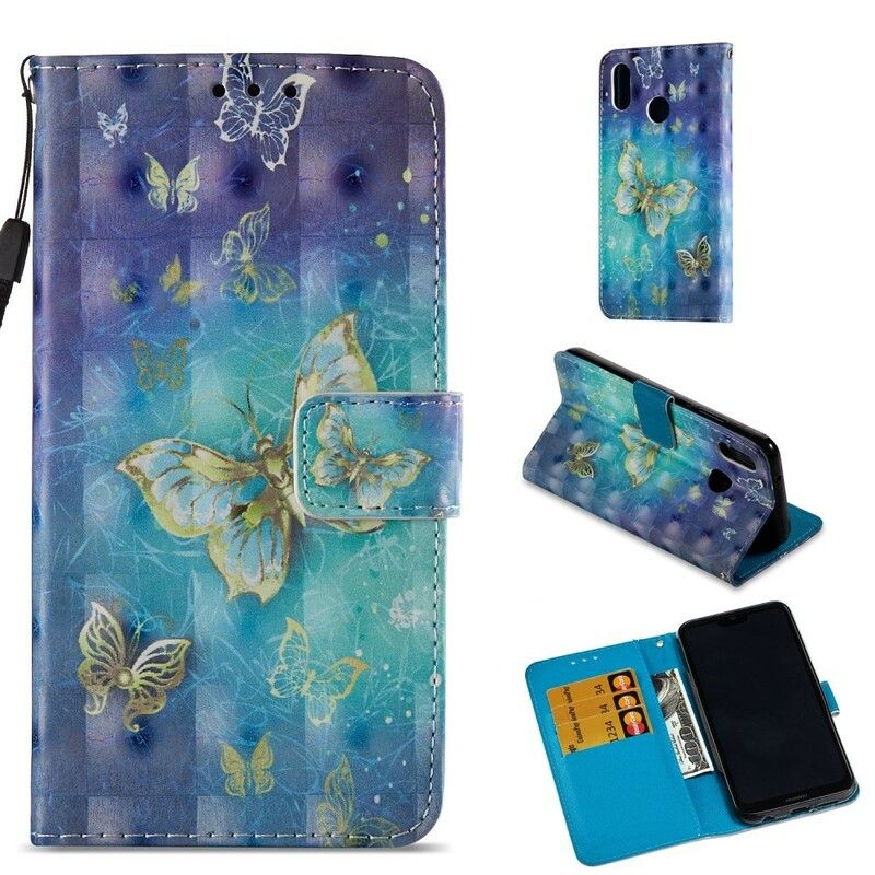 Folio Deksel Til Huawei P20 Lite 3d Gyldne Sommerfugler